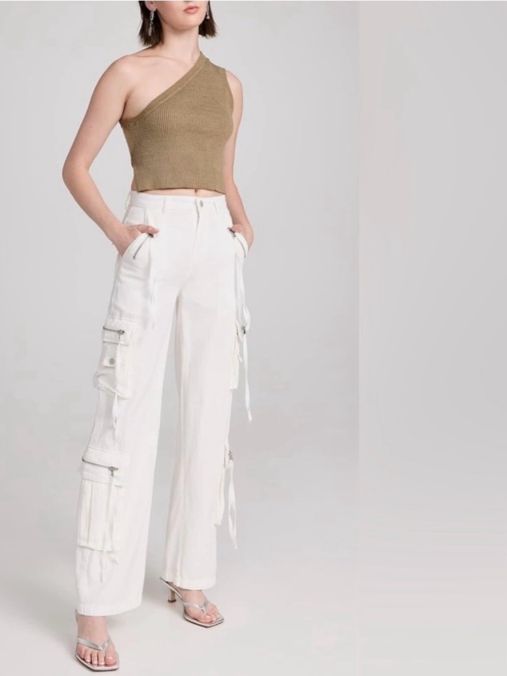 Blank NYC Rib Cage Wide Leg Oversized Cargo Pants - White Size 27